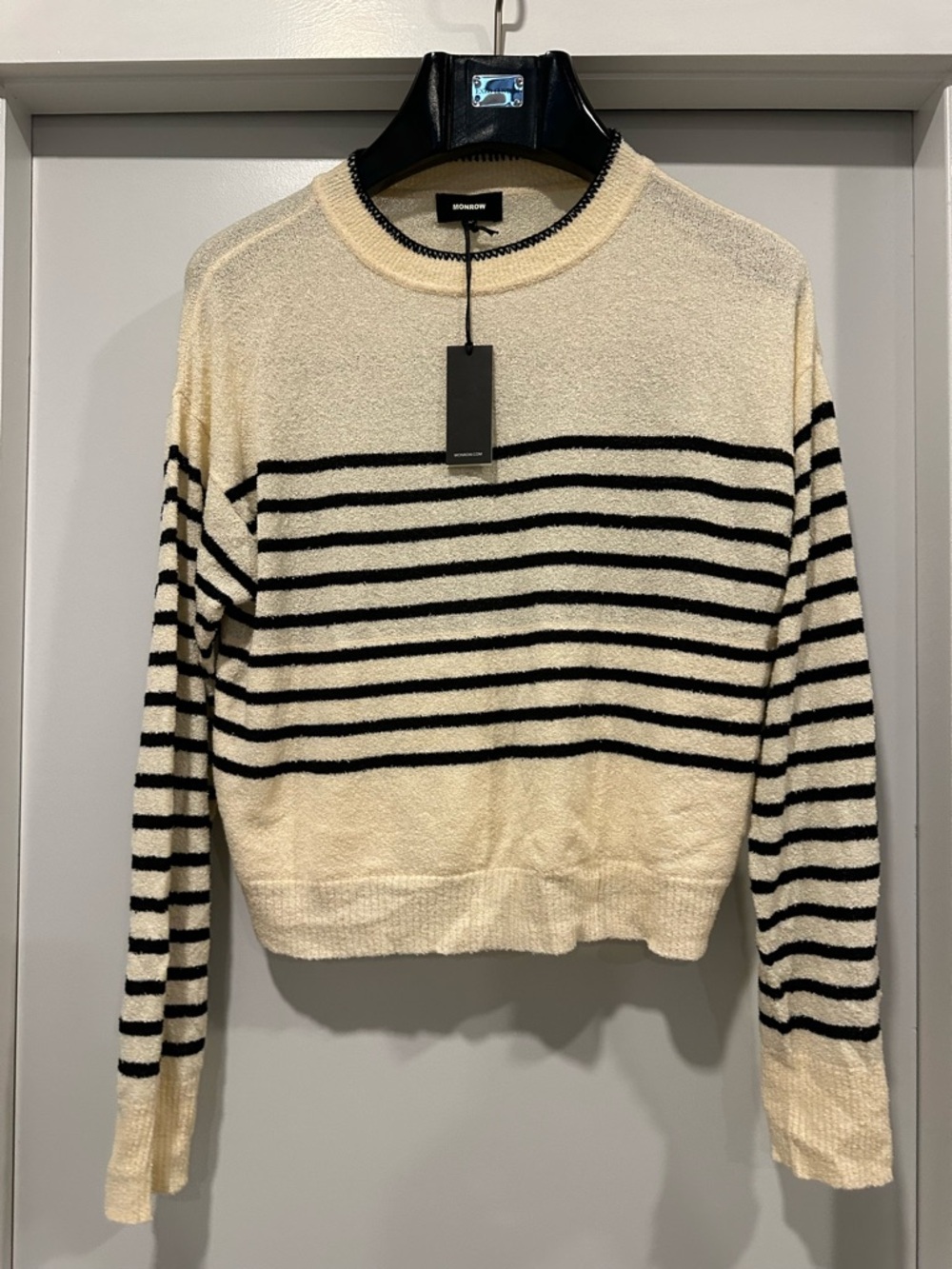 Monrow Cream Sweater with Black Trim
